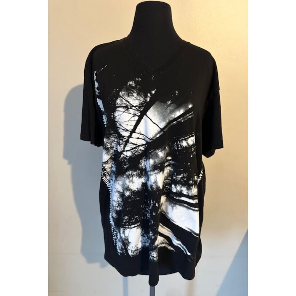 Unisex Black V-Neck T-Shirt with Abstract Forest Print    8615